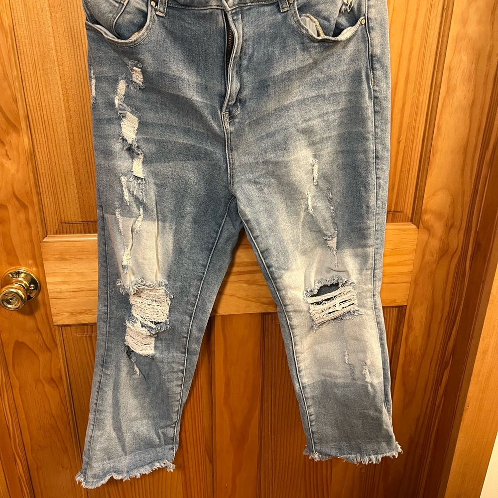 Casual Distressed Ankle Jeans in Light Blue